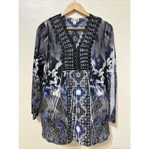 World Unity Womans Embroidered Top SZ XL Western Boho Indie Festival Whimsigoth